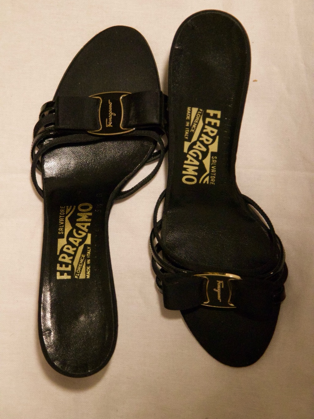 Salvatore Ferragamo Black Slide Sandals with Signature Bow size 5